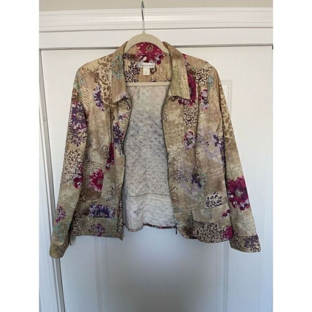 Christopher & Banks Women's Multicolor Floral Collared Full Zip Jacket SzLarge‎